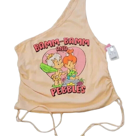The Flintstones, Pink, Size XL, One-Shoulder BAMM BAMM & PEBBLES Tank Top Shirt - Picture 4 of 7